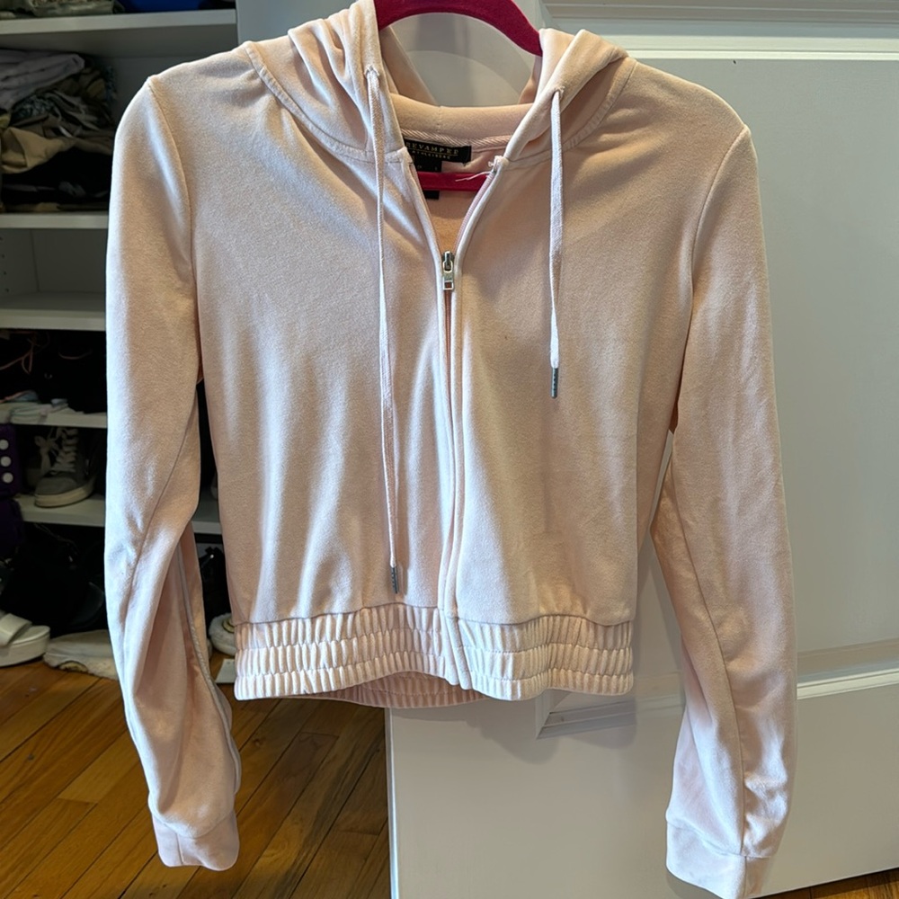 Baby pink velour zip up hoodie